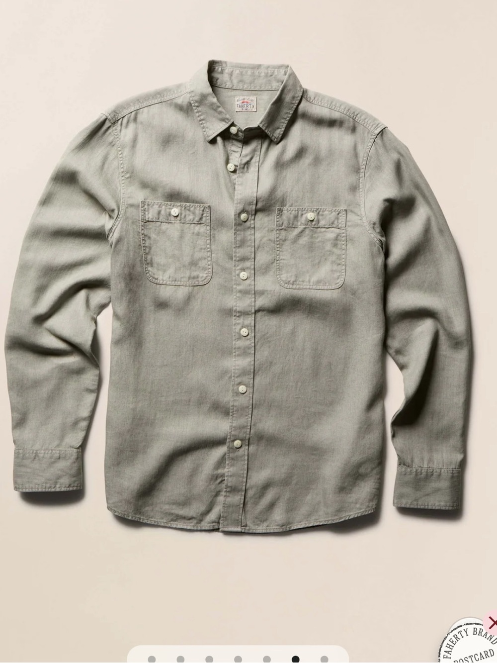 Faherty Men Tried and True Workshirt Coastal Sage LARGE NWT
